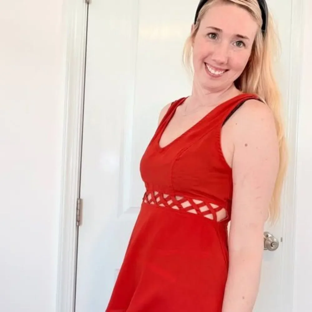 Orange Peplum Top Small Lattice Waist Cutout Flowy Tank - Picture 2 of 10